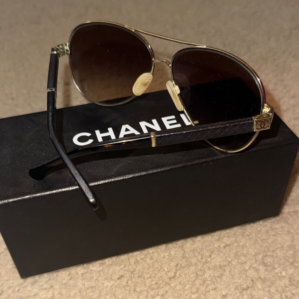 Authentic CHANEL Gold Frame Sunglasses with Black Temples